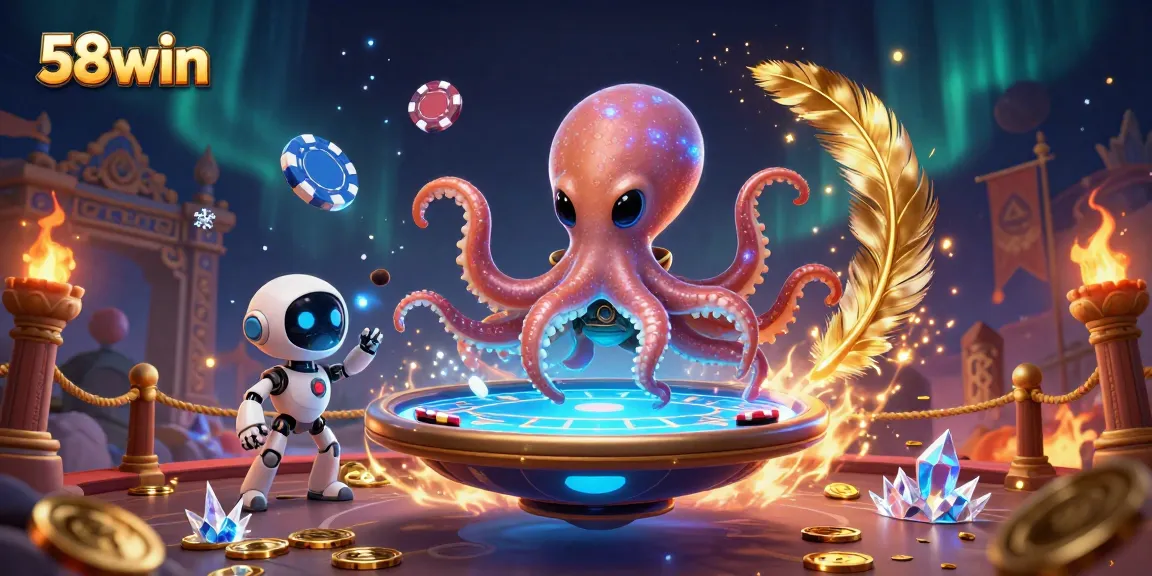 Engage with 58win's thrilling poker table operated by a unique alien octopus.