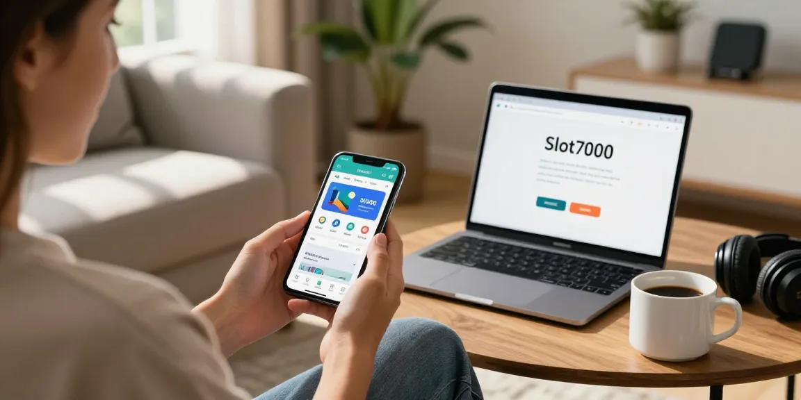 Accessing Slot7000 app on smartphone in a cozy home setting.