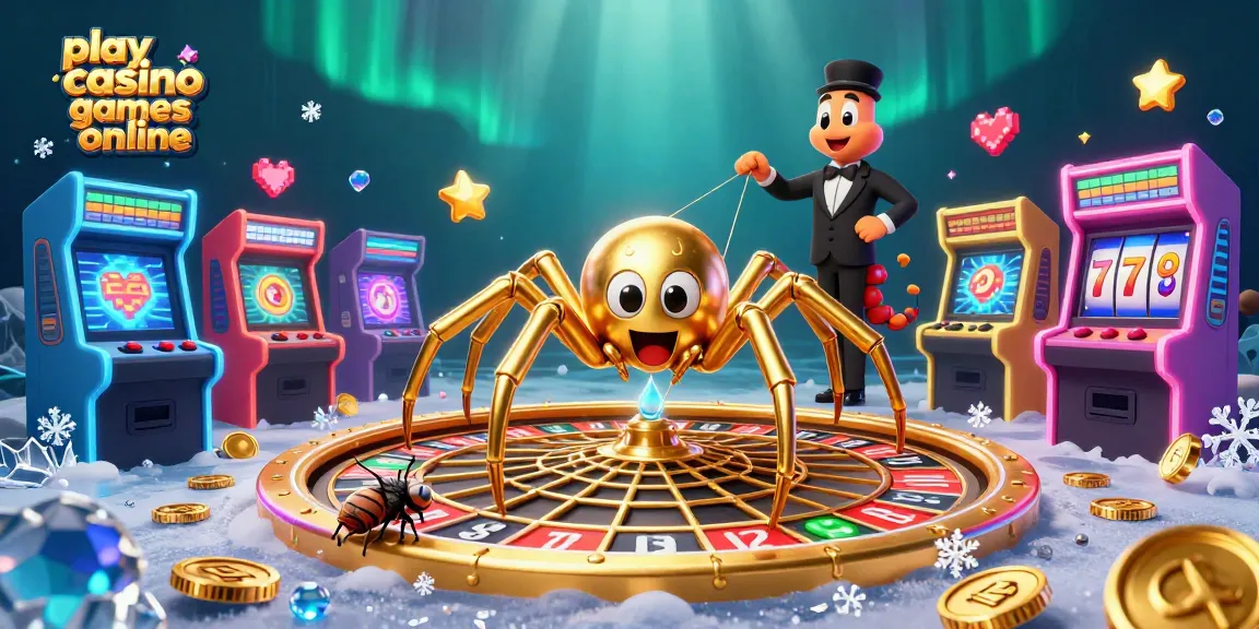 Experience the thrill as you play casino games online with a lively scene featuring a golden spider and interactive game elements.